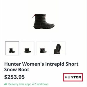 Hunter Women's Black Intrepid Short Snow Boot sz 8 woman NEW IN BOX
